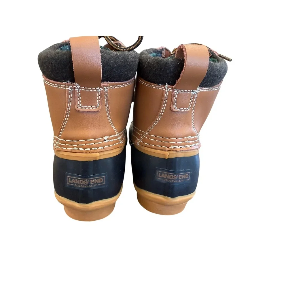 Lands End Womens Insulated Duck‎ Boots Navy Tan Plaid Lined Size 9M 550708
